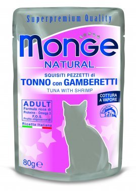 Monge Natural Cat пауч тунец с креветками в желе, 80г/6903