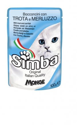 Simba Cat пауч кусочки с форелью и треской, 100г/9362